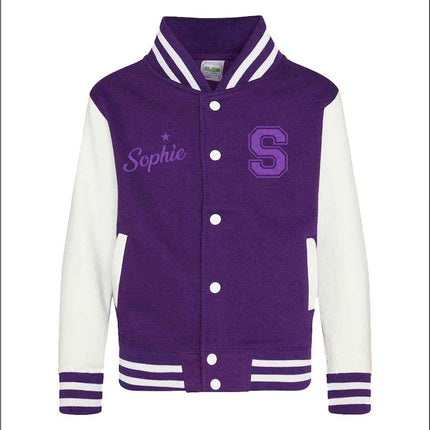 Personalised Kids Name & Initial Jacket, Custom Kids Varsity Jacket, Baseball Style Boys Girls School Jacket, Kids and Toddlers Sports Gifts