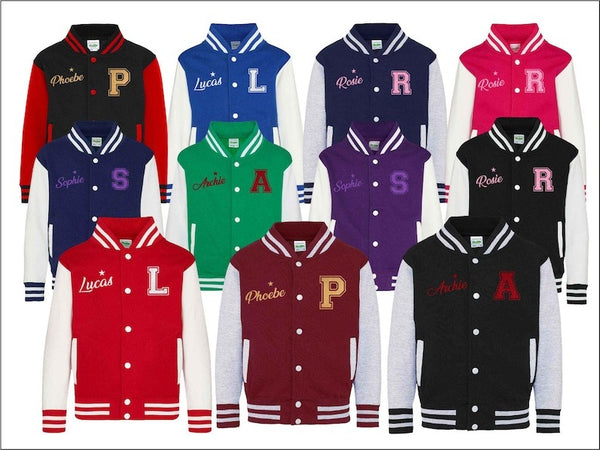 Personalised Kids Name & Initial Jacket, Custom Kids Varsity Jacket, Baseball Style Boys Girls School Jacket, Kids and Toddlers Sports Gifts