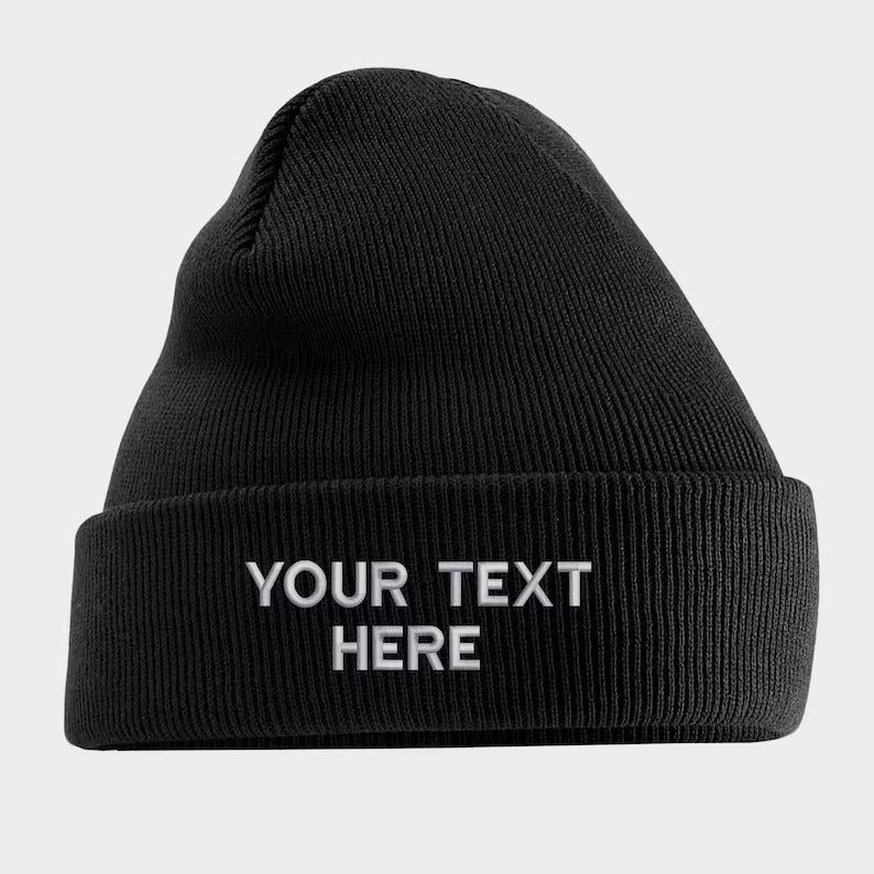 Custom Text Embroidered Beanies, Personalised Name/Text Beanie Hat, Your Text Winter Workwear Hat, Christmas Gift for Her