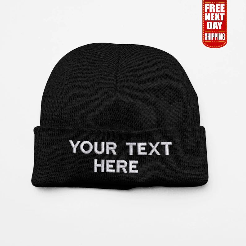 Custom Text Embroidered Beanies, Personalised Name/Text Beanie Hat, Your Text Winter Workwear Hat, Christmas Gift for Her