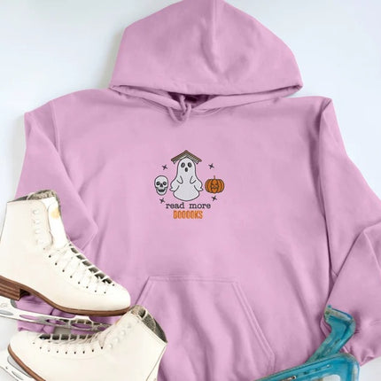 Halloween Ghost Bookish Hoodie, Read More Booooks Halloween Hooded Sweatshirt, Halloween Winking Pumpkin Jumper, Books Lover Halloween Gifts