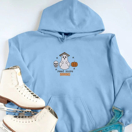 Halloween Ghost Bookish Hoodie, Read More Booooks Halloween Hooded Sweatshirt, Halloween Winking Pumpkin Jumper, Books Lover Halloween Gifts