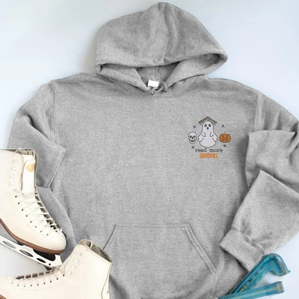 Halloween Ghost Bookish Hoodie, Read More Booooks Halloween Hooded Sweatshirt, Halloween Winking Pumpkin Jumper, Books Lover Halloween Gifts