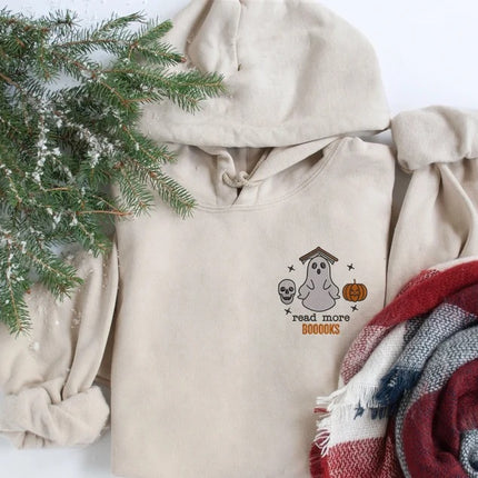 Halloween Ghost Bookish Hoodie, Read More Booooks Halloween Hooded Sweatshirt, Halloween Winking Pumpkin Jumper, Books Lover Halloween Gifts