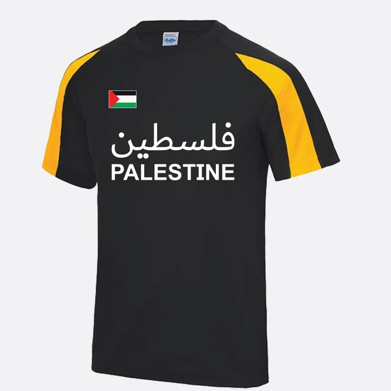 Palestine Flag Football Shirt, Palestine Arabic Name Printed T Shirt, Palestine Football Lover Tee Tops, Fully Polyester Shirt, Muslims Gift