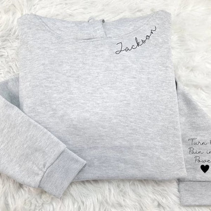 Personalized Hoodies, Custom Names/Text on Neck and Sleeve Hooded Sweatshirt, Halloween Jumper for her, Unisex Hoodies, Gifts for Husband
