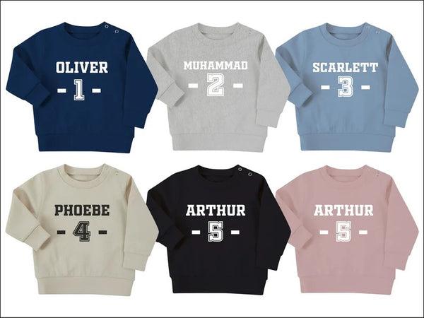 Custom Name Age Sweater, Personalized Jumper for New Born Babies Kids, Unique Baby Shower 1st Birthday Gift, Custom Text Toddler Clothing