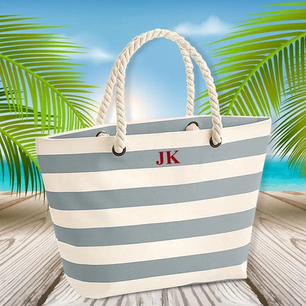 Personalised Tote Bag, Custom Initial Printed Neutical Bag, Holiday Striped Bag with Rope Handle, Bridal Party Bag, Traveling Gift for Her