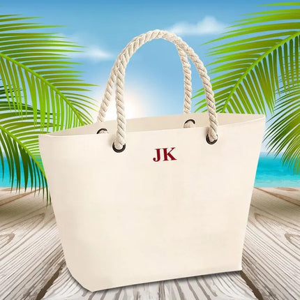 Personalised Tote Bag, Custom Initial Printed Neutical Bag, Holiday Striped Bag with Rope Handle, Bridal Party Bag, Traveling Gift for Her