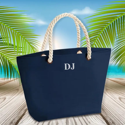 Personalised Tote Bag, Custom Initial Printed Neutical Bag, Holiday Striped Bag with Rope Handle, Bridal Party Bag, Traveling Gift for Her