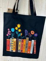 Personalised Birth Flower Tote Bags, Custom Books Titles Printed Floral Canvas Bag, Book Lovers Special Gifts, Anniversary Presents for Wife