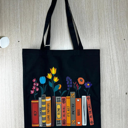 Personalised Birth Flower Tote Bags, Custom Books Titles Printed Floral Canvas Bag, Book Lovers Special Gifts, Anniversary Presents for Wife