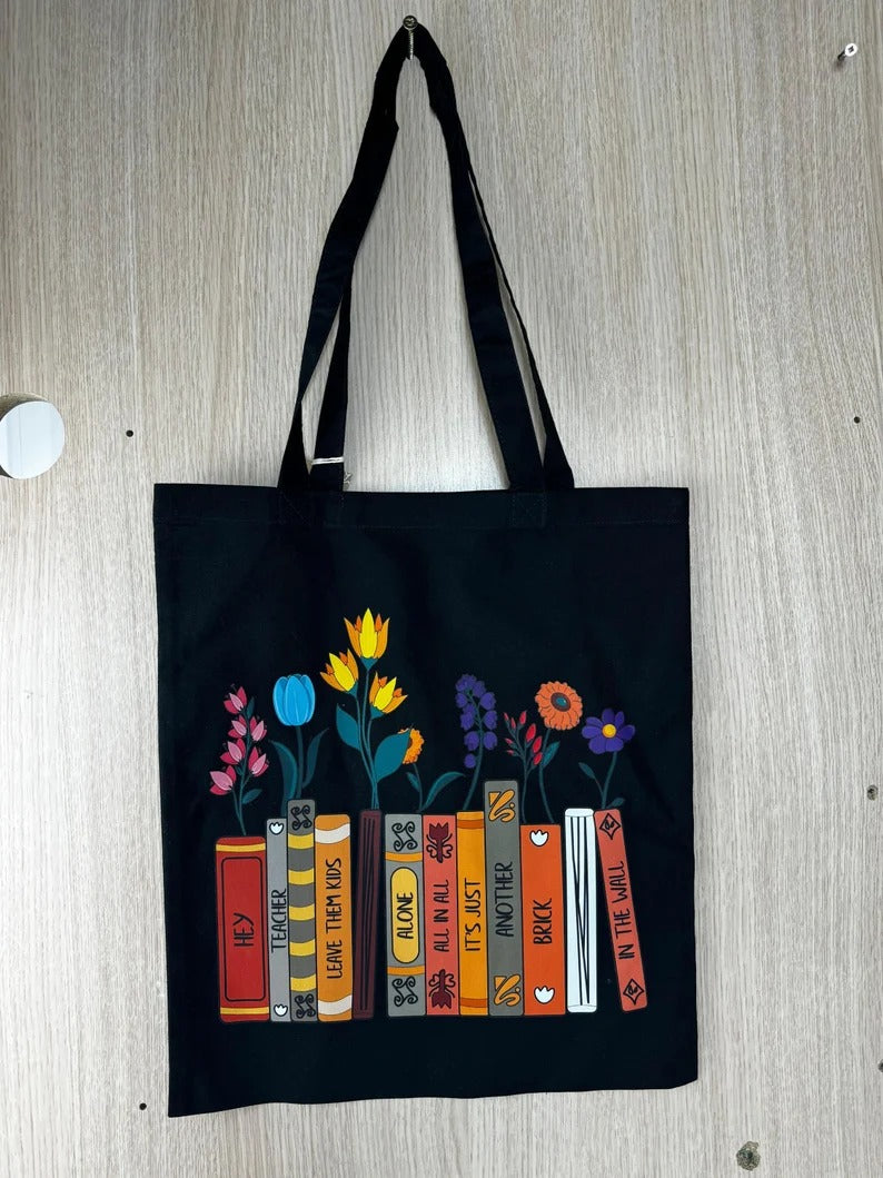 Personalised Birth Flower Tote Bags, Custom Books Titles Printed Floral Canvas Bag, Book Lovers Special Gifts, Anniversary Presents for Wife