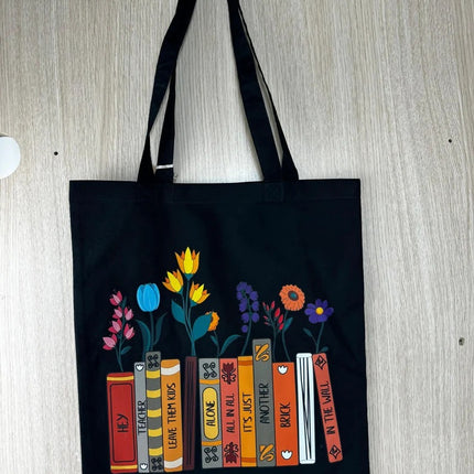 Personalised Birth Flower Tote Bags, Custom Books Titles Printed Floral Canvas Bag, Book Lovers Special Gifts, Anniversary Presents for Wife