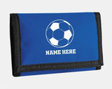 Personalised Small Wallet, Football Custom Monogram Name Zip Pouch, Money Card Holder Carrying Ripper Billfold, Birthday Sports Gift for Son