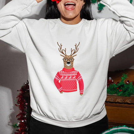 Funny Christmas Reindeer Sweatshirt, Christmas Printed Crewneck Sweaters, Xmas Holiday Party Family Matching Jumpers, Christmas Eve Presents