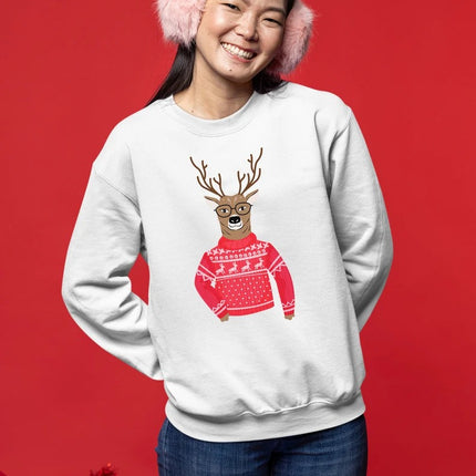 Funny Christmas Reindeer Sweatshirt, Christmas Printed Crewneck Sweaters, Xmas Holiday Party Family Matching Jumpers, Christmas Eve Presents