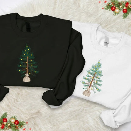 Embroidered Christmas Tree Sweatshirt, Tree In Bag Xmas Sweater, Minimalist Christmas Tree Jumper, Unisex Family matching Sweater, Xmas Gift