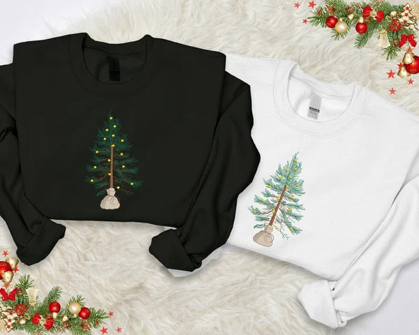 Embroidered Christmas Tree Sweatshirt, Tree In Bag Xmas Sweater, Minimalist Christmas Tree Jumper, Unisex Family matching Sweater, Xmas Gift