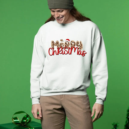 Merry Christmas Sweatshirt, Xmas Leopard Art Printed Crewneck Sweater, Retro Christmas Adults Kids Sizes Jumper, Unisex Tops, Xmas Eve Gifts