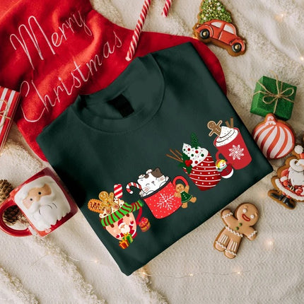 Christmas Coffee Sweatshirt, Xmas Gingerbread Printed Sweater, Christmas Adults Kids Sizes Jumper, Christmas Ice Coffee Tops, Xmas Eve Gifts