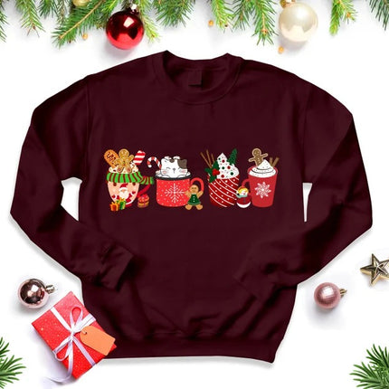 Christmas Coffee Sweatshirt, Xmas Gingerbread Printed Sweater, Christmas Adults Kids Sizes Jumper, Christmas Ice Coffee Tops, Xmas Eve Gifts