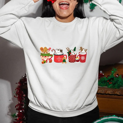 Christmas Coffee Sweatshirt, Xmas Gingerbread Printed Sweater, Christmas Adults Kids Sizes Jumper, Christmas Ice Coffee Tops, Xmas Eve Gifts