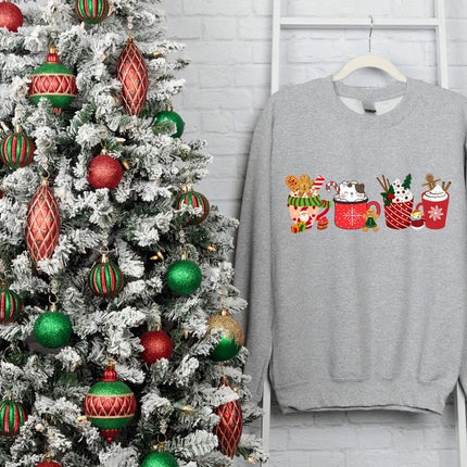 Christmas Coffee Sweatshirt, Xmas Gingerbread Printed Sweater, Christmas Adults Kids Sizes Jumper, Christmas Ice Coffee Tops, Xmas Eve Gifts