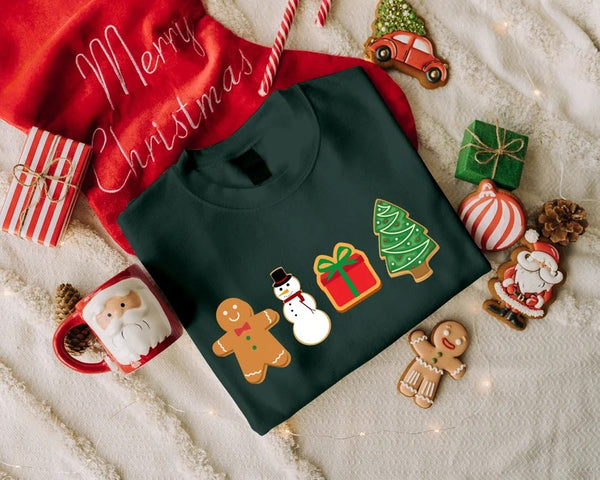 Christmas Gingerbread Cookies Sweatshirt, Xmas Family Matching Printed Sweater, Christmas Holidays Adults Kids Sizes Jumpers, Xmas Eve Gifts