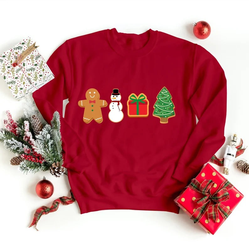 Christmas Gingerbread Cookies Sweatshirt, Xmas Family Matching Printed Sweater, Christmas Holidays Adults Kids Sizes Jumpers, Xmas Eve Gifts