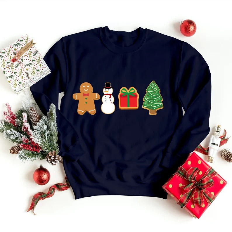 Christmas Gingerbread Cookies Sweatshirt, Xmas Family Matching Printed Sweater, Christmas Holidays Adults Kids Sizes Jumpers, Xmas Eve Gifts