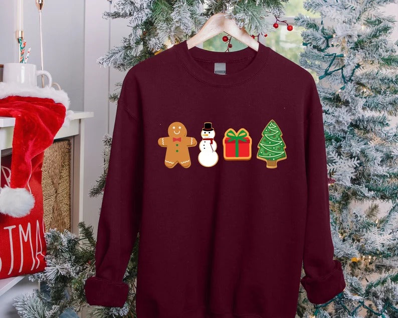 Christmas Gingerbread Cookies Sweatshirt, Xmas Family Matching Printed Sweater, Christmas Holidays Adults Kids Sizes Jumpers, Xmas Eve Gifts