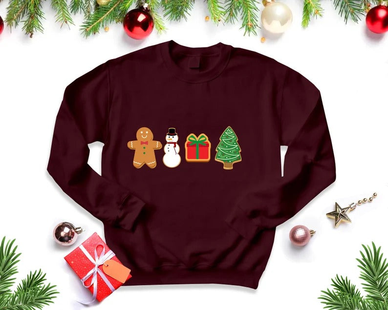 Christmas Gingerbread Cookies Sweatshirt, Xmas Family Matching Printed Sweater, Christmas Holidays Adults Kids Sizes Jumpers, Xmas Eve Gifts