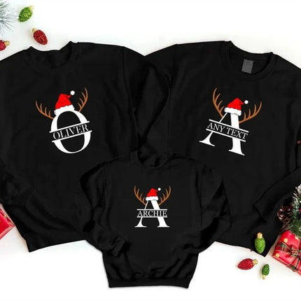 Custom Christmas Family Sweatshirt, Personalised Monogram Name Initial Printed Christmas Jumper, Xmas Matching Sweater, Christmas Eve Outfit
