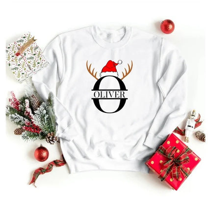 Custom Christmas Family Sweatshirt, Personalised Monogram Name Initial Printed Christmas Jumper, Xmas Matching Sweater, Christmas Eve Outfit
