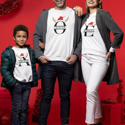 Custom Christmas Family Sweatshirt, Personalised Monogram Name Initial Printed Christmas Jumper, Xmas Matching Sweater, Christmas Eve Outfit