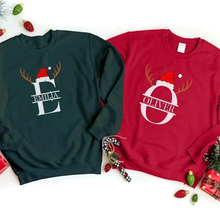 Custom Christmas Family Sweatshirt, Personalised Monogram Name Initial Printed Christmas Jumper, Xmas Matching Sweater, Christmas Eve Outfit