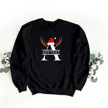 Custom Christmas Family Sweatshirt, Personalised Monogram Name Initial Printed Christmas Jumper, Xmas Matching Sweater, Christmas Eve Outfit