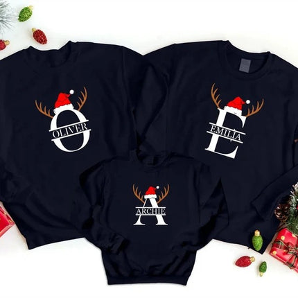 Custom Christmas Family Sweatshirt, Personalised Monogram Name Initial Printed Christmas Jumper, Xmas Matching Sweater, Christmas Eve Outfit