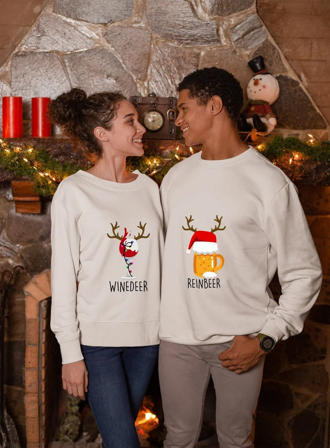Reinbeer Winedeer Sweatshirts Christmas Couple Matching Jumpers – Xmas Holiday Gifts