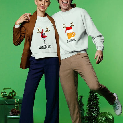 Reinbeer Winedeer Sweatshirts Christmas Couple Matching Jumpers – Xmas Holiday Gifts