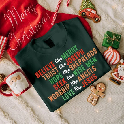 Christmas Faith Sweatshirt, Christian's Christmas Printed Sweater, Believe Like Mary Jumper, Christmas Matching Top, Religious Holiday Gifts