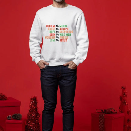 Christmas Faith Sweatshirt, Christian's Christmas Printed Sweater, Believe Like Mary Jumper, Christmas Matching Top, Religious Holiday Gifts