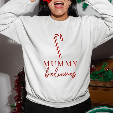 Custom Christmas Believe Sweatshirts, Personalised Name Xmas Candy Cane Printed Sweater, Merry Christmas Jumpers, Christmas Night Presents