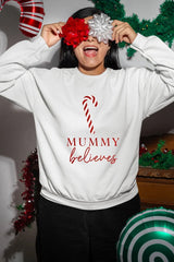 Custom Christmas Believe Sweatshirts, Personalised Name Xmas Candy Cane Printed Sweater, Merry Christmas Jumpers, Christmas Night Presents