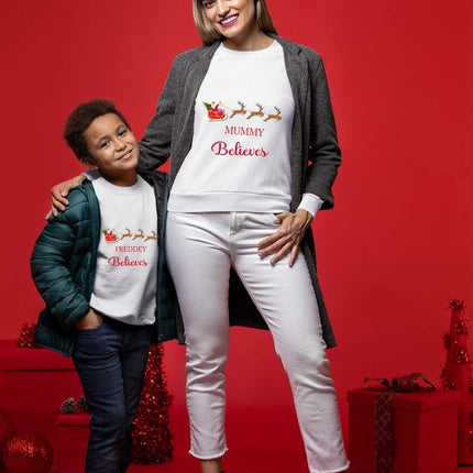 Personalised Christmas Believe Sweatshirts, Custom Name Xmas Reindeers Printed Sweater, Merry Christmas Jumpers, Christmas Night Presents
