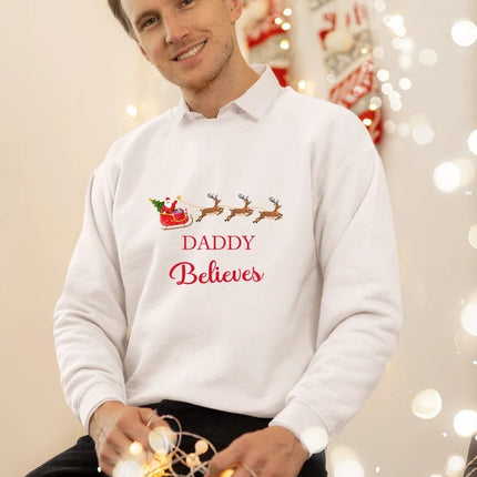 Personalised Christmas Believe Sweatshirts, Custom Name Xmas Reindeers Printed Sweater, Merry Christmas Jumpers, Christmas Night Presents