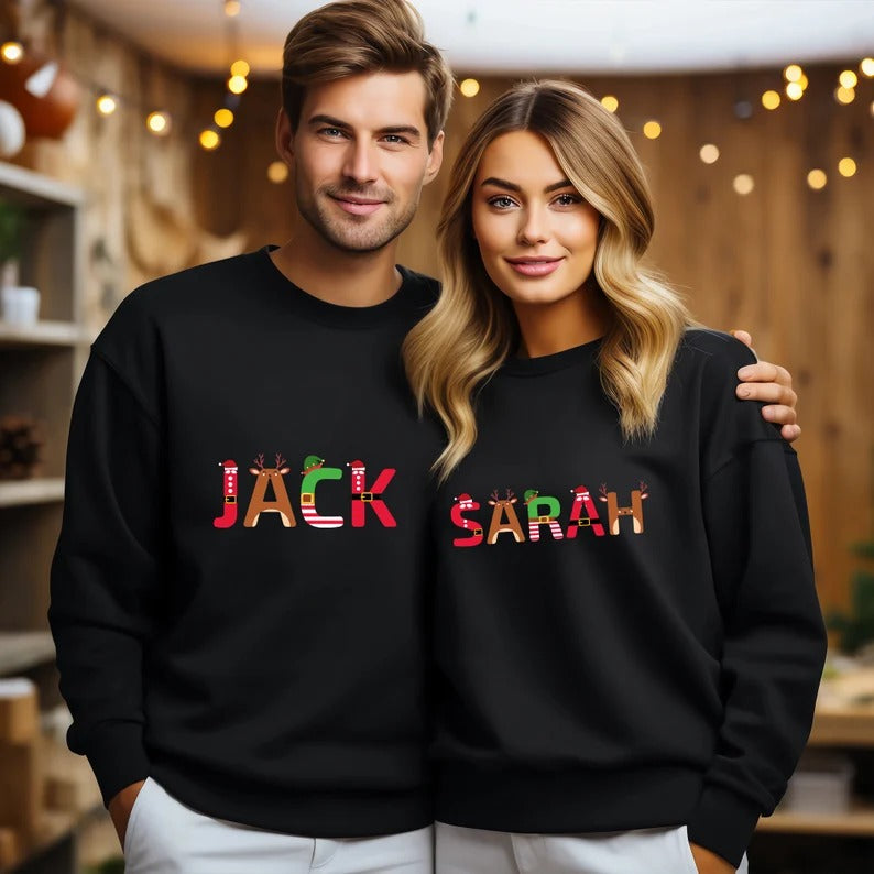 Family Christmas Sweaters With Name, Personalised Xmas Crewneck Sweatshirt, Unisex Comfort Colors Jumpers, Christmas Family Matching Outfits