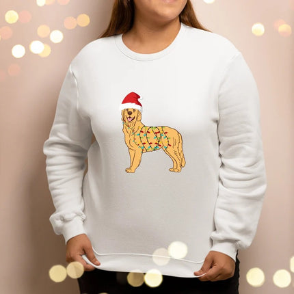 Golden Retriever Xmas Jumpers, Dog Christmas Lights Crewneck Sweatshirt, Xmas Dog Lovers Printed Sweaters, Dog Mum Sweater, Xmas Eve Gifts