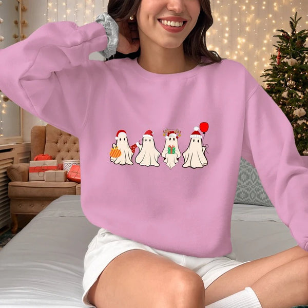 Christmas Ghost Crewneck Jumper, Cute Xmas Santa Ghosts Printed Sweatshirts, Funny Christmas Unisex Adults & Kids Sweater, Xmas Eve Presents